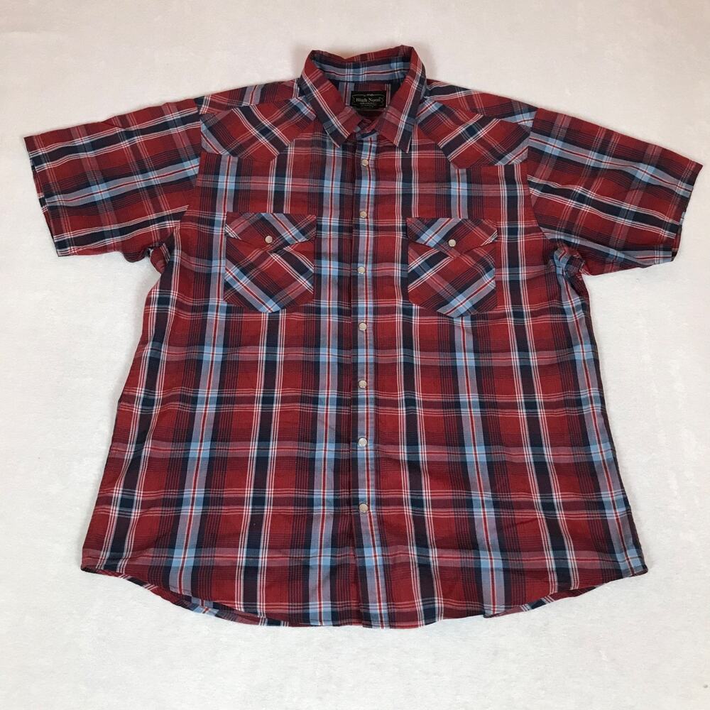 High Noon Western Plaid Red Pearl Snap Button Up Shirt XL